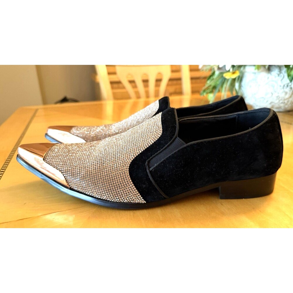 Bolano Dezzy Mens 12 Black Rose Gold Rhinestone SlipOn Tuxedo Dress Loafer Shoes